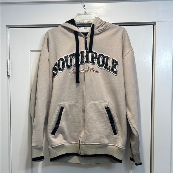 SOUTHPOLE Authentic Collection tan and black zip up hooded jacket size medium. - Picture 1 of 9